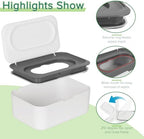 Side profile of gray baby wipes holder demonstrating Nordic design