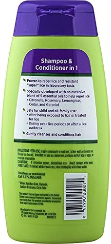 Lice Shield 10 fluid ounce bottle showing natural essential oil ingredients