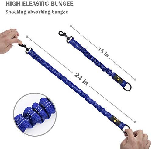 Blue bungee dog leash extender with reflective stitching