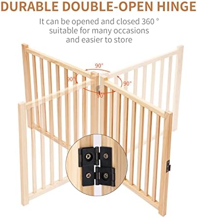 YOCAN wooden pet barrier showing three hundred sixty degree metal hinges