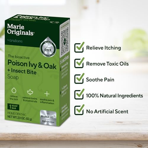 Marie Originals Poison Ivy Soap 2.9 ounces displaying organic ingredients for poison oak and sumac relief