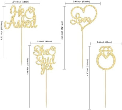 Gold glitter diamond ring cupcake toppers for engagement party decor