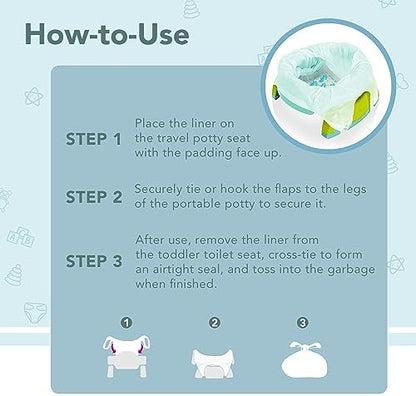 Kalencom potty liner bag showing leakproof design and tie handles