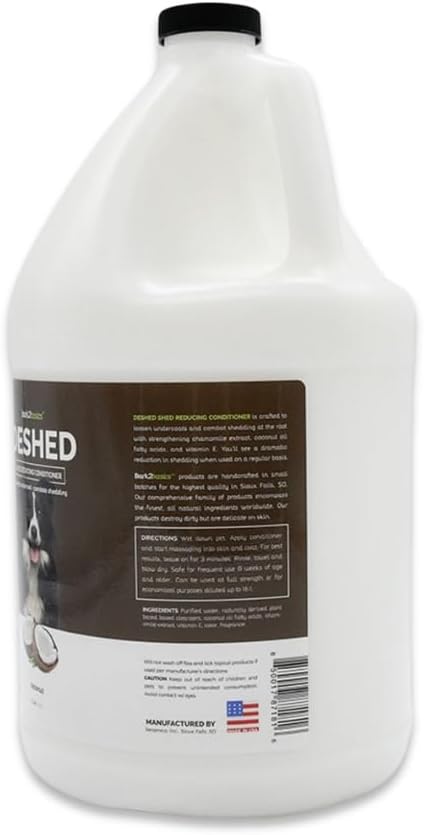 Bark2Basics undercoat control dog conditioner jug showing 16 to 1 dilution ratio