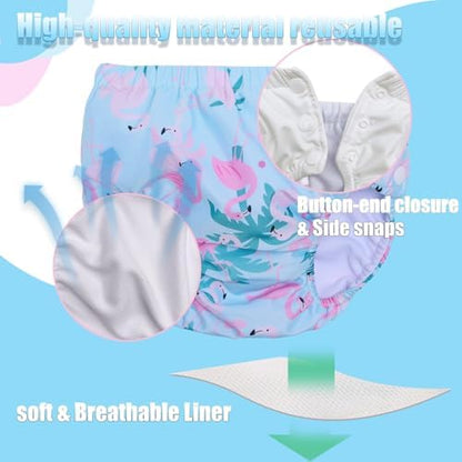 Flamingo print reusable swim diaper for infants by Guximiar