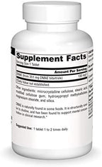 Source Naturals DMAE supplement bottle back label nutritional information