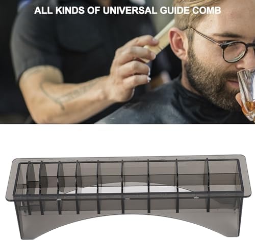 Joyzan trimmer guard organizer tray holding universal plastic guide combs on a barber countertop.