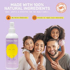 Lice Mamas yellow character bottle of Chase Away hair spray for families.