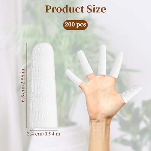 White cloth finger sleeves displayed on fingertips showing breathable fabric texture