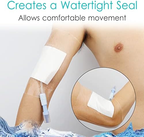 Transparent island bandage shower shield with protective adhesive border