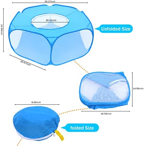 Small Animal Playpens with Top Cover, Foldable Breathable Small Pets Cage Tent Outdoor Indoor Portable Play Pen for Guinea Pig Hedgehog Hamster Cat Rabbit Bunny Puppy Ferret Rat Chicks (Blue) - Image 3