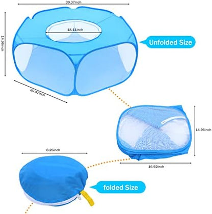 Small Animal Playpens with Top Cover, Foldable Breathable Small Pets Cage Tent Outdoor Indoor Portable Play Pen for Guinea Pig Hedgehog Hamster Cat Rabbit Bunny Puppy Ferret Rat Chicks (Blue) - Image 3