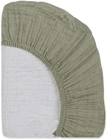 Ultra-soft quilted baby changing surface material detail in olive matcha color
