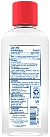 Band-Aid pain relieving wound wash bottle showing active ingredients lidocaine and benzalkonium chloride