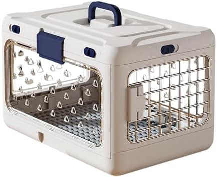 Collapsible transparent cat transport box folded flat for easy storage and travel portability.