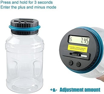 QPEY large capacity piggy bank for adults showing the break resistant plastic build quality.