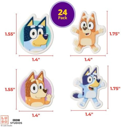 Bluey themed cupcake decorations on display