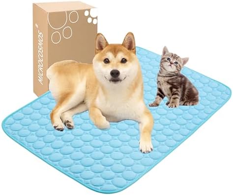 Self-cooling pet sleeping pad placed on a living room sofa for dogs and cats