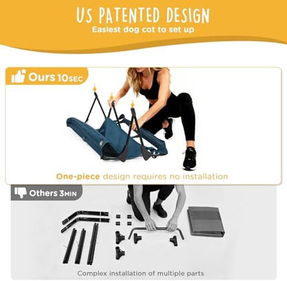 CANINE CANYON Folding Raised Dog Cot, Large Outdoor Elevated Dog Bed with Upgraded Non-Slip Feet, Cooling Chew Proof Portable Heavy Duty Pet Cot Up to 160 lbs for Camping/Home, Dark Blue, 43"x27" - Image 3
