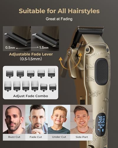 VGRPRO grooming kit showing the complete set of guide combs, charging cables, and styling cape.