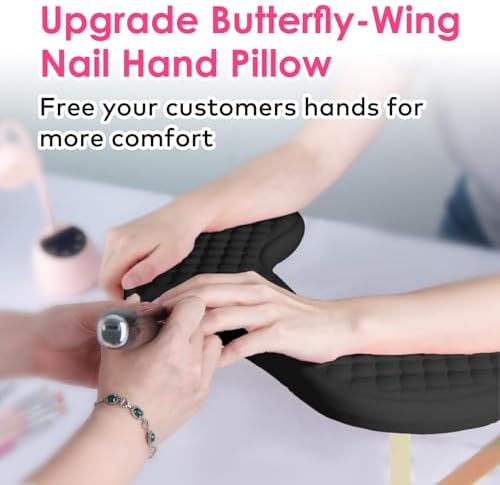 Manicure nail art setup with U-shaped black arm rest