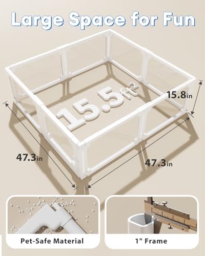 BUCATSTATE Acrylic Guinea Pig Cages for 2, 15.5 sq ft Guinea Pigs Playpen with Door, Clear Rabbit Playpen Indoor for Pigges, Hedgehogs, Quail, Chickens (47" L x 47" W x 16" H, 8 Panels) - Image 6