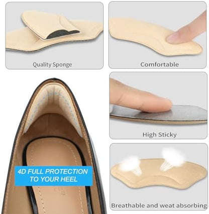 Six pair pack of Comfowner heel protectors in neutral colors for various shoe types.