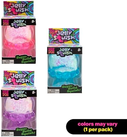 Schylling NeeDoh glitter jellyfish stress ball being squeezed to show slow rise texture
