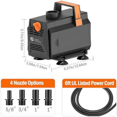 AquaMiracle utility water pump packaged retail box showing technical specifications and freshwater marine compatibility.