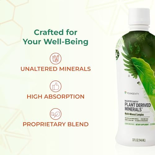 Side view of Youngevity trace mineral supplement highlighting the 77 natural unaltered minerals formula.
