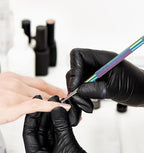 Rainbow colored stainless steel nail design tools in storage case