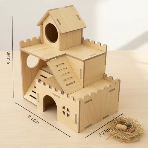 3-Tier Wooden Hamster Hideout, Syrian Hamster House with Ramps & Entrances, for Dwarf Hamsters, Gerbils (Not for Guinea Pigs) - Image 5