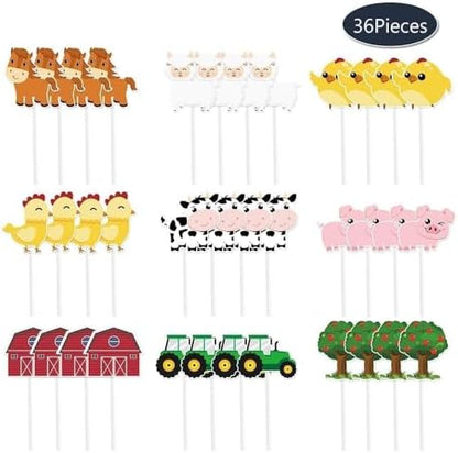 Wernnsai farm themed cupcake decorations on display