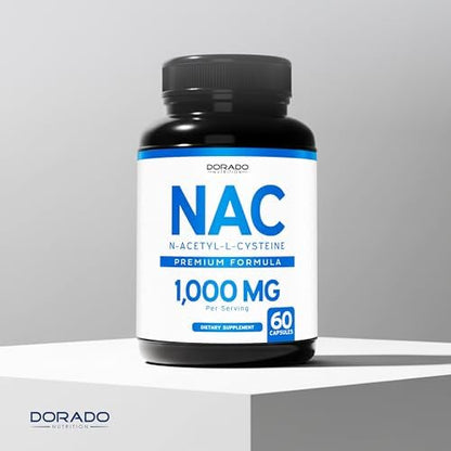 Close up of Dorado Nutrition NAC supplement branding