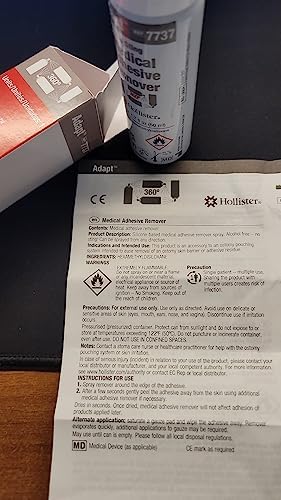 Side view of Hollister Adapt medical adhesive remover spray bottle with ingredients