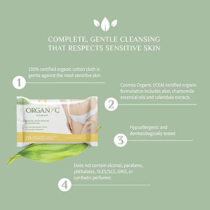 Travel sized pack of Organyc organic cotton wipes for sensitive skin on-the-go care.