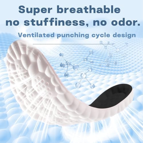Underneath view of Tinsolefo insoles highlighting the U-shaped heel cup and shock absorption pads.