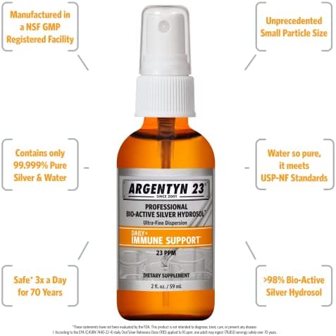 Argentyn 23 Professional 23 ppm colloidal silver supplement supplement facts and ingredient label.
