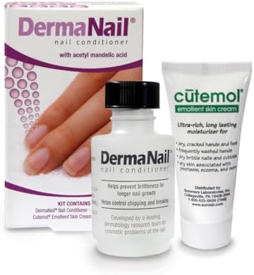 DermaNail liquid nail conditioner bottle and Cutemol cream sample