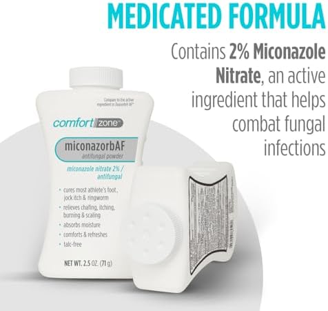 Comfort Zone Miconazorb packaging highlighting ringworm and chafing symptom relief