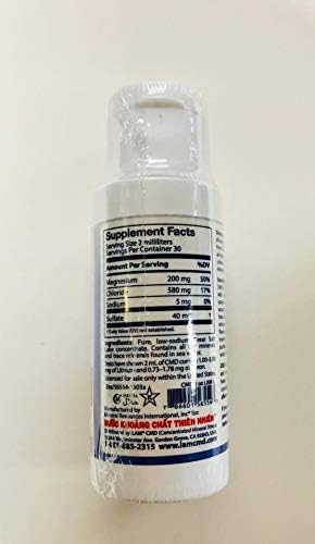 Close up view of the dropper cap and label features of the authentic USA imported Lam Cmd vegan mineral supplement