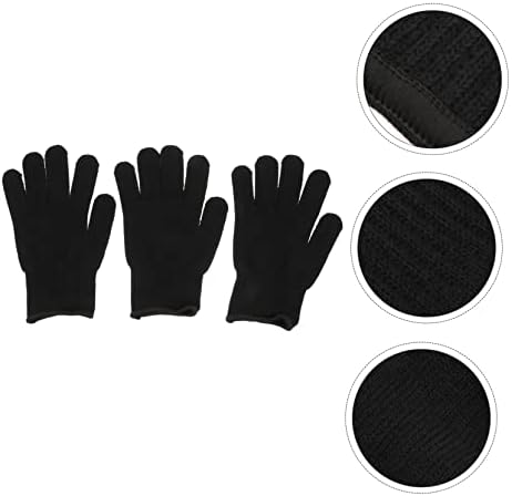 Black cotton hair styling glove being worn on hand for thermal burn protection