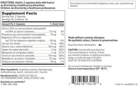 SFI Health iron free trace mineral supplement bottle nutritional facts