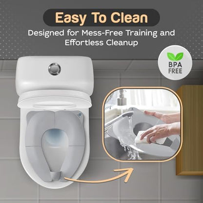 Baby Proof Me Essentials grey folding potty seat showing non slip suction cups underneath
