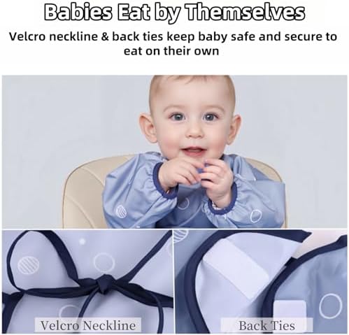 MOTEERLLU infant weaning apron in soft pink color stretched over a dining table setup to catch food spills