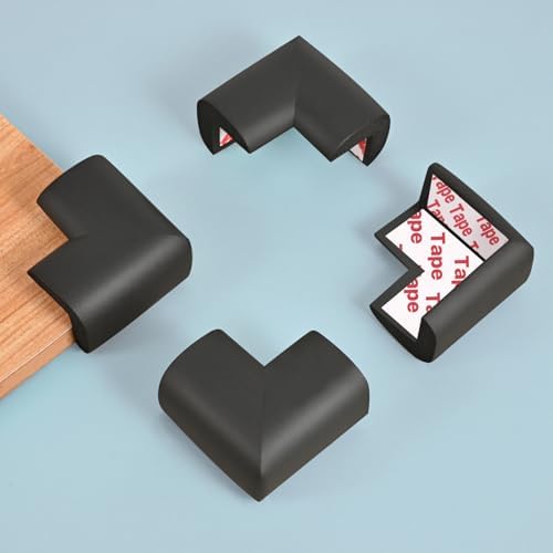 Baby proofing rubber foam edge guard on wooden table