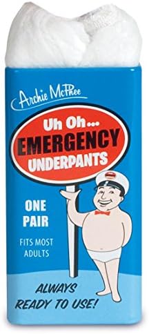 Accoutrements Emergency Underpants compact pocket size tin packaging opened to show compressed disposable underwear.