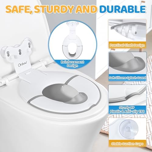 Orzbow kids toilet trainer seat showing the raised splash guard for boys urine protection