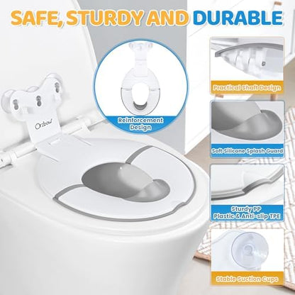 Orzbow kids toilet trainer seat showing the raised splash guard for boys urine protection