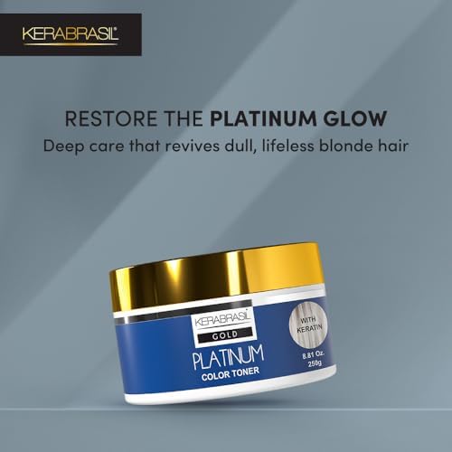 Kerabrasil Gold Platinum toner mask 250 grams jar with gold lid showing text.